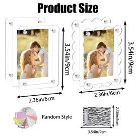 JEPELUS 12 Pack Acrylic Magnetic Picture Frame 2.36 x 3.54 Inch, Double Sided Magnetic Frames for Refrigerator, Clear HD Fridge Picture Frame Magnets for Polaroid Film, with Colorful Stickers