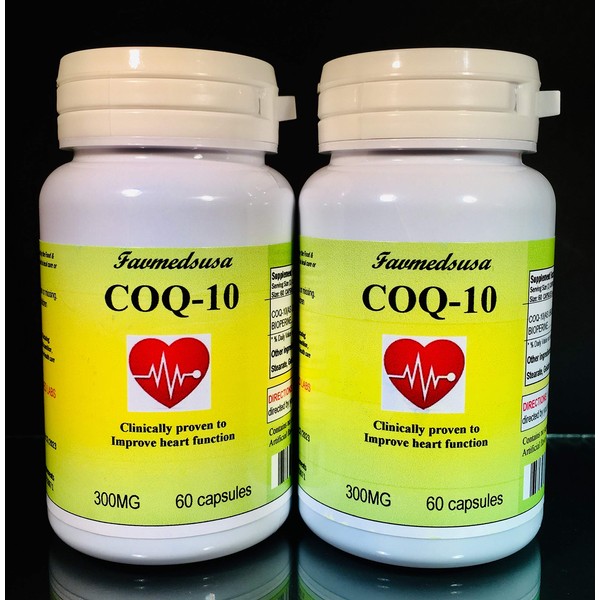 CoQ-10 Q-10 coq10 CO Q10 co-Enzyme 300mg - Various Sizes. Made in USA (2 Bottles - 120 [2x60] Capsules)