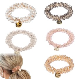 GXGM 5 Stück Perlen-Haargummis, Strass, Pferdeschwanz-Halter, Perlen, Elastische Haarbänder, Haar Accessoire, Frisuren Zubehör, Haarschmuck für Damen und Mädchen
