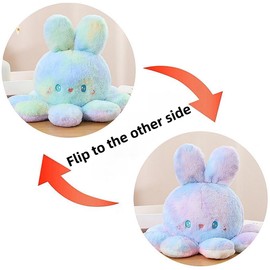 NatureMan 25cm Reversible Octopus Plush Bunny Stuffed Animal, Soft Cute Bunny Plush Toy, Reversible Discoloration Octopus Plush Doll for Girl Gift (Purple Green)