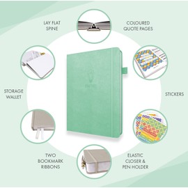 Daily Planner & appointment diary - Gratitude journal, wellness journal & Undated weekly planners and organisers - Desk journals for women & men - LUX Productivity Classic (MINT GREEN)