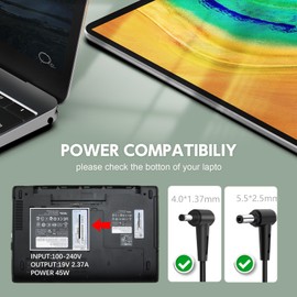 45 W Asus Laptop Charging Cable Power Supply for Asus Zenbook UX303U UX305 UX305F UX301L UX410U UX330 Vivobook 14 15 17 X540L X540U X541N X556U E410M R556L R510L R752L R751L F555L 19V 2.37A Charger