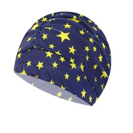 CENZICOM Women Nylon Swim Caps, Fabric Cloth Pleated Elastic Swimming Cap Bathing Cap Swim Hats for Thick Curly Long Short Hair,3 pcs (Star+Heart+Dot)