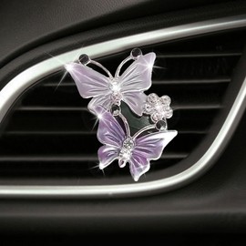 ZIMISI Dual Butterfly Car Dashboard Air Vent Trim Clips, Bling Rhinestone Auto Diffuser Air Outlet Clip, Cute Vehicle Interior Decoration Accessories for Women Girls (1Pc/Purple)