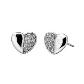 Quiges Vintage Style Classic 925 Sterling Silver Stud Earrings Set in Love Heart Shape with Transparent Crystal Zirconia