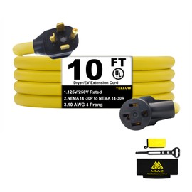 M1A2 Dryer Extension Cord 4 Prong 30 Amp NEMA 14-30P to 14-30R,10 FT Level 2 EV Charging 125V/250V Plug STW 10 Gauge UL Listed