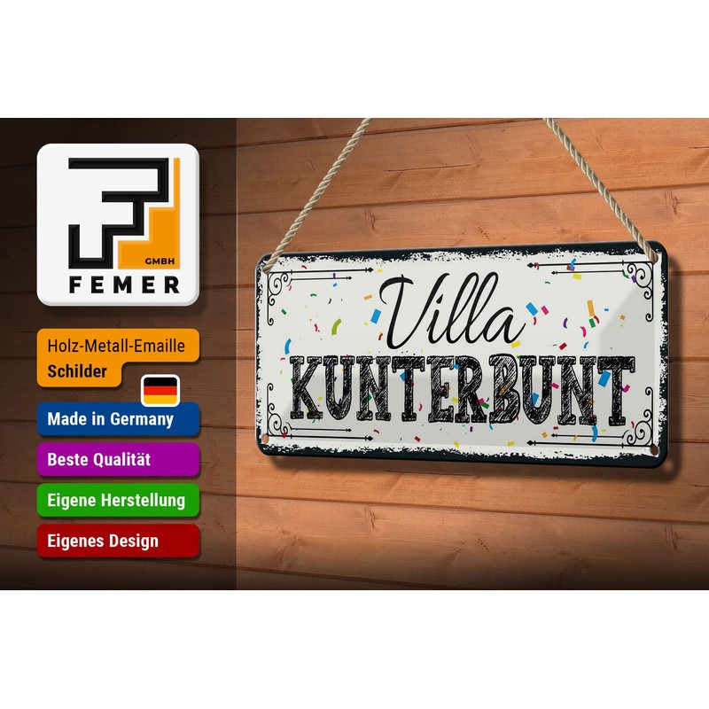FEMER Tin Sign with Saying 27 x 10 cm Villa