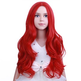 PATTNIUM Kids Child Red Wig Long Curly Wavy Red Wig Middle Part Girls Heat Resistant Synthetic Hair Wigs