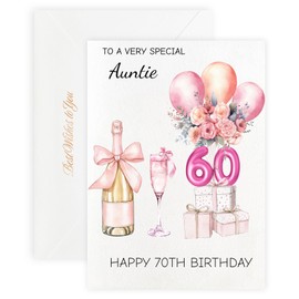 MAGJUCHE 70th Birthday Cards for Auntie, Pink Happy Birthday Cards, with Envelope and Wax Seal, 5x7 inch