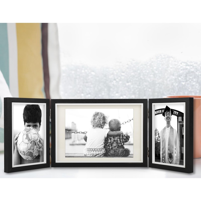 TOFOREVO Three Picture Frame 4x6 and 5x7 Wooden Hinged Folding