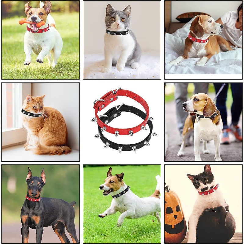 Spiked Collar for Dogs, Girl's Spike Cat Collars PU Leather