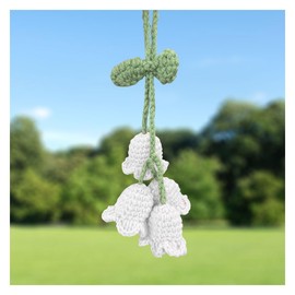 Car Mirror Hanging Accessories, Cute Crochet Suzuran Car Rearview Mirror Charm, Handmade Knitting, Fit for Backpack, Keychain (White)
