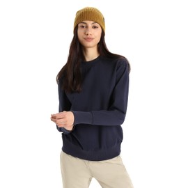 Icebreaker Merino Women's Central Long Sleeve Casual Wool Lounge Sweatshirt, Midnight Navy II, Medium