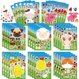 24 Pieces Farm Animals Make a Face DIY Stickers for Kids, Farm Animal Party Bag Fillers, Gift Set for Girls and Boys, Animal Sticker Sheets, Birthday Party Decorations