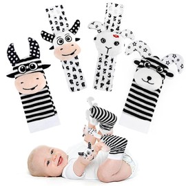 JoyPlus Baby Toys 0-12 Months, Baby Wrist and Ankle Rattles Foot Finder Rattle Sock, Hand and Feet Rattles for Babies Sensory Toys Arm Wristband Rattle Strap Toy for 0-12 Months Infant Boys Girls