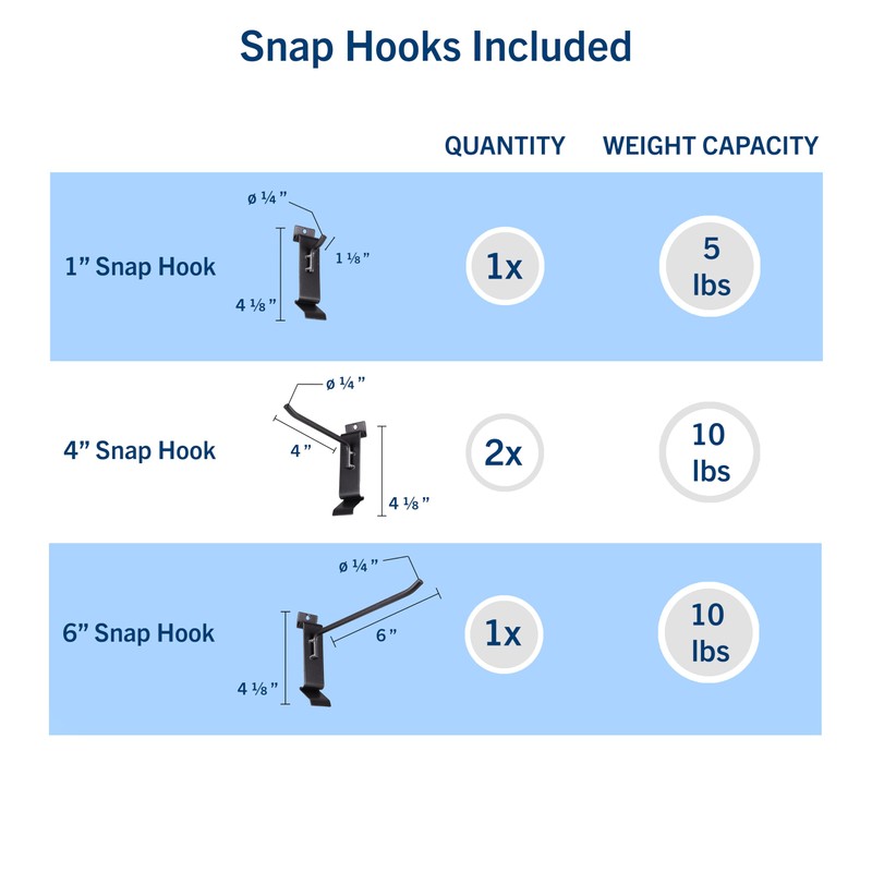 HandiSolutions Slatwall Hooks, Black, 8 Pack Heavy Duty Garage Slatwall