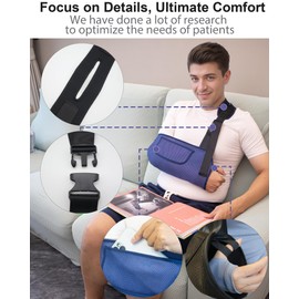 DouHeal Arm Sling, Upgraded Straps, Ultimate Comfort, Convenient Pocket, Arm Sling Shoulder Immobilizer for Shoulder Injury, Elbow Injury, Wrist Injury, Fractured Bones, Rotator Cuff Support (M, Blue)
