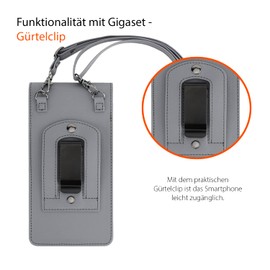 Gigaset Phone Bag – Smartphone Bag – Protection Against Scratches – Suitable for All Gigaset Smartphones – Vegan Leather Shoulder Bag with Belt Clip and Neck Strap, Grey
