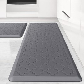 Kitchen Mat [2 PCS] Cushioned Anti-Fatigue Floor Mat, Waterproof Non-Skid Ergonomic Comfort Foam Rugs, Mat for Kitchen Floor, Office, Sink, Laundry - Color: Khaki