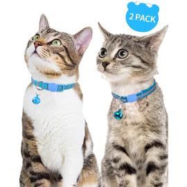 Taglory Reflective Cat Collar Breakaway with Bells, 2 Pack Girl Boy Pet Cat Collar Adjustable 7.5-12.5 Inch, Sky Blue