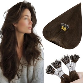 Hetto Nanoring Real Hair Extensions Cold Fusion Real Hair Extensions Nano Ring Hair Extensions #4 Dark Brown Nano Ring Extensions Real Hair Remy 40 cm 50 g 50 Pieces / Pack