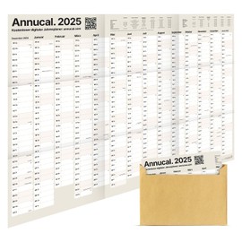 Annucal® Annual Calendar 2025, 98 x 68 cm - Large Format Wall Calendar, Folded Landscape Format, Folded, Wall Planner, Year Planner, 2025 Calendar, Poster Calendar