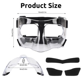 STFALI Nose Protection, Face Protection for Broken Nose, Nose Mask, Football, Basketball Mask, Adjustable Face Protection with Padding, for Unisex Adults (Transparent, Half Frame)