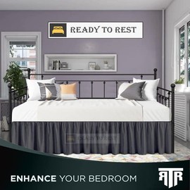 Twin Daybed Skirt 12 Inch Drop - Dust Ruffle Bed Skirt for Daybeds - Three Side Coverage - Daybed Skirt for Twin Size Bed with Split Corners (Dark Grey, Twin- 12" Drop)