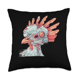 Serama Chicken Cyberpunk Throw Pillow
