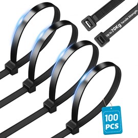 DUNSOO Pack of 100 Cable Ties, Black, 300 mm x 8 mm, Cable Ties, UV Resistant, Chemical Resistance Cable Ties, Strong Zip Ties with 70 kg Tensile Strength