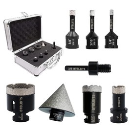 BTBLBITS Diamond Core Drill Bits Set - 8pcs Tile Hole Saw Kit 6/8/10/25/35/50mm with 2" Diamond Beveling Chamfer Bits and Hex Shank Adapter for Porcelain Ceramic Tile Granite Marble Stone