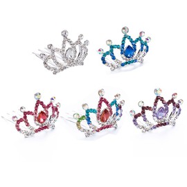 Pokinge 5pcs Crystal Rhinestone Tiara Crown Hair Comb Mini Crown Crystal Rhinestone Princess Crown Hair Comb Headpieces for Wedding Birthday Party