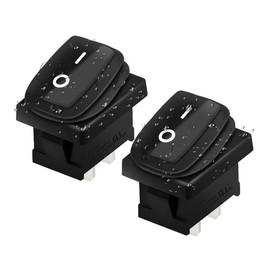 Waterproof IP65 Mini Toggle Switch, Device Switch 250V 6A, 125V 10A AC, KCD1 (6V 9V 12V 24V 125V AC/DC), Black Rectangular 19 x 13 mm, 2 Pole ON/OFF