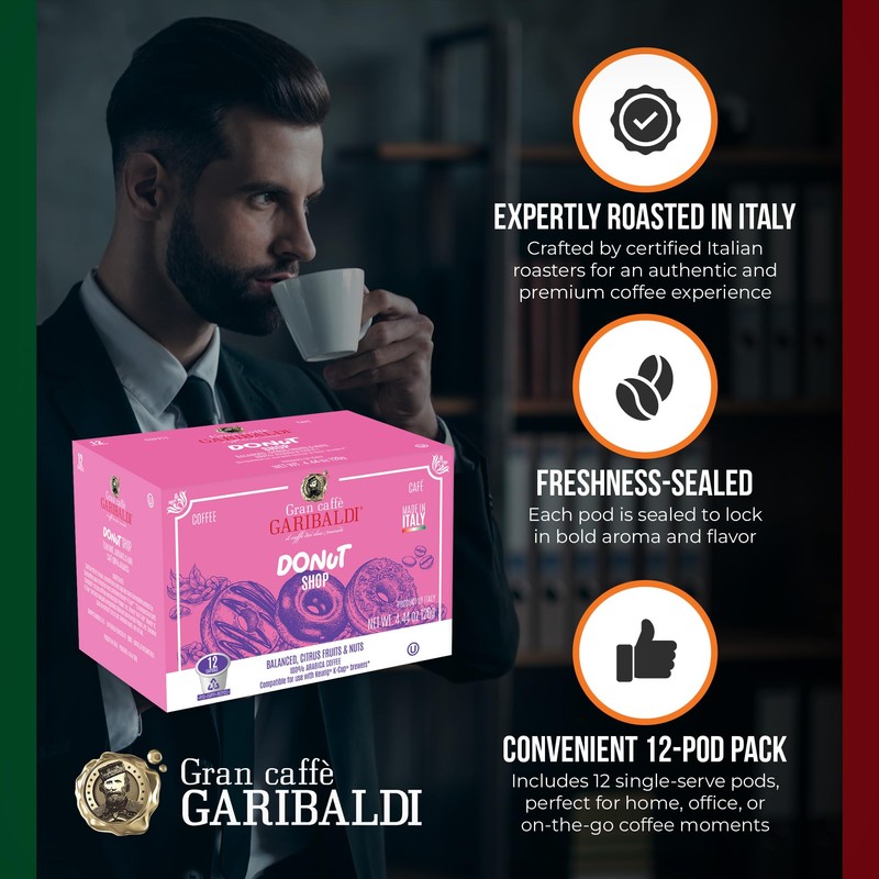 Caffè Garibaldi Donut Shop Coffee Pods, Single-Serve Capsules for Keurig