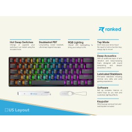 Ranked N60 Nova 60% | Teclado Mecánico Hotswap | 61 Teclas LED RGB Multicolor Retroiluminadas para PC/Mac Gamer | QWERTY EE. UU. (Negro, Gateron Brown)