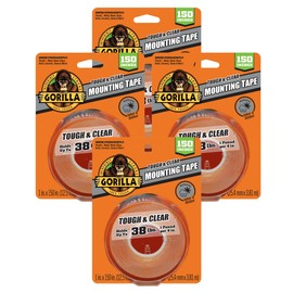 Gorilla Tough & Clear Double Sided Mounting Tape, Clear Tape, 1" x 150" (Pack of 4) - Weatherproof for Indoor or Outdoor