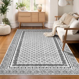 SHACOS 4x6 Area Rugs for Living Room, Soft Low Pile Washable Rug Non-Slip, Moroccan Carpet Rug Black and White Area Rug for Bedroom Dining Room Nursery Home Decor