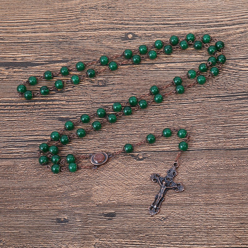 Nazareth Store Vintage Design Rosary Natural Stone Beads 8mm Necklace