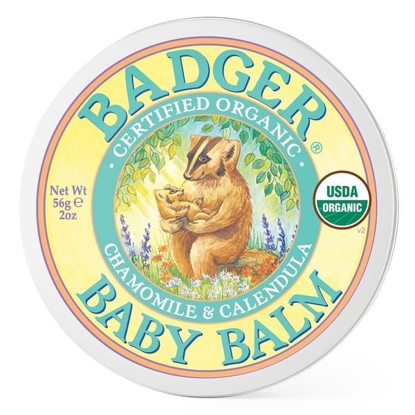 Badger - Baby Balm, Chamomile & Calendula, Certified Organic Baby Balm, Cradle Cap Balm for Babies, Baby Rash Balm, Baby Skin Care, 2 oz