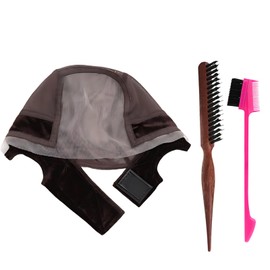 3Pcs Wig Grip Cap, Wig Caps to Hold Wig in Place, Wig Cap - Velvet Lace Design with Hair Brush & Edge Comb for Secure & Comfortable Fit Design for All-Day Wear