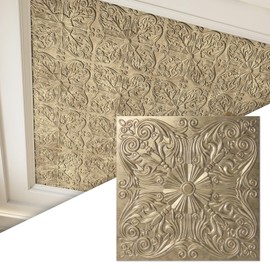 Art3d 12-Pack PVC Drop Ceiling Tiles (48 Sq.Ft), 24"x24" Decorative Panels for Home and Office, 2ft x 2ft, Floral Gold