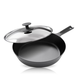 COOKLIFE 10 Inch Lightweight Pre-Seasoned Cast Iron Skillets with Stainless Steel Lid and Handle Cover - Smooth Polished Surface, Easy to Clean Cast Iron Pan Use in the Oven, on the Stove or Grill