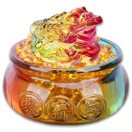 Laoybho Feng Shui Treasure Basin Colorful Crystal Glass Lucky Money Toad and About 30 PCS Ingot Yuan Bao, Treasure Basin, Golden Toad Ideal Adornment for Attracting Wealth, Office Home Decor