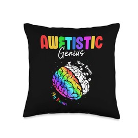 Zone - 365 Autism Awareness Day Awetistic Genius Brain Autism Awareness Throw Pillow, 16x16, Multicolor