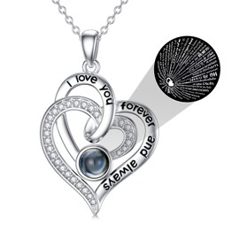 LONAGO Heart Necklace with I Lve You in 100 Languages Projction, Heat Pendant Necklace Gift for Women