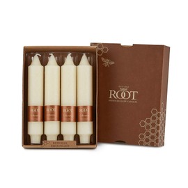 Root Candles 4-Count Unscented Dinner Candles Dripless Beeswax Enhanced Timberline™ Collenette Boxed Candle Set, 7-Inch, Ivory