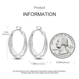 CYMYSS 925 Sterling Silver Hoop Earrings for Women, Large Trendy Triple Hoops Sparkly Cubic Zirconia Hypoallergenic Huggie Earrings Fashion Jewelry Gifts for Sensitive Ears - 30mm