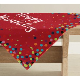 Artoid Mode Red Dots Happy Birthday Table Linen, Seasonal Kitchen Table Dining Table Decoration Indoor Holiday Party Decor 85 x 85 cm
