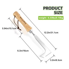 Berry&Bird Stainless Steel Weed Remover Tool, 31.1cm/12.2in Manual Crack Weeder with L-Shaped Design & Leather Hanging Strap, Crevice Weed Puller for Weeding, Moss Removal, Soil Cultivation
