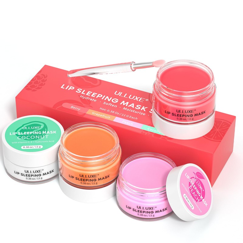 Lip Mask Set 4 Pcs, Overnight Lip Sleeping Mask with